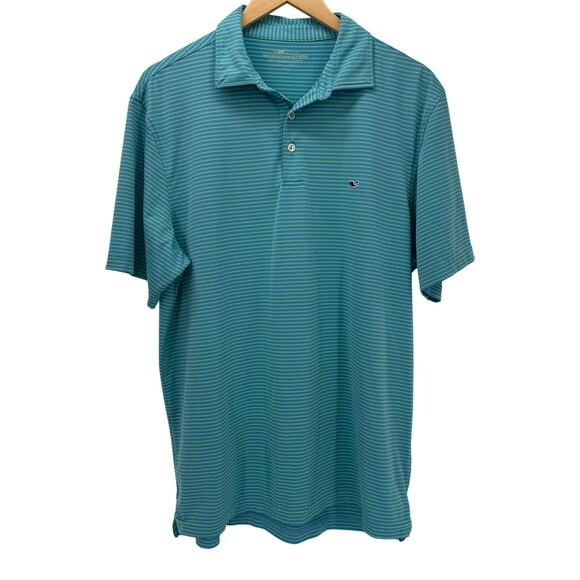 Vineyard Vines Polo Mens Large Blue Green Stripe OTG Sankaty On The Go Shirt - Picture 1 of 6